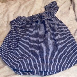 Velvet Heart Striped Denim One Shoulder Ruffle Top